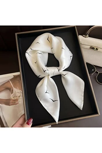 Accessories Hei White Bird Patterned Stylish Silk-Look Square Scarf Foulard Women's Accessory