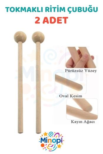 Minopi 20 cm 1 Pair of Wooden Rhythm Sticks with Mallets Educational Kindergarten Rhythm Stick Total 2 Pieces