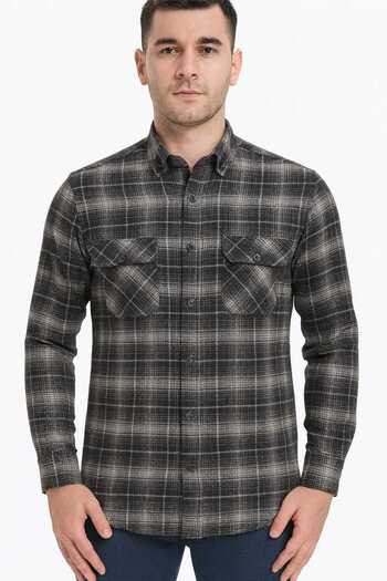Ünal Giyim CLASSIC CUT WINTER WOOL DAD SHIRT WITH DOUBLE POCKET COVER
