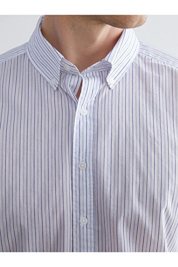 LC Waikiki Southblue Navy Blue Regular Fit Long Sleeve Striped Men's Shirt