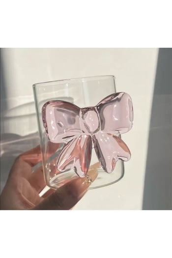 Hatice sakallı design 1 Adet Pembe Fiyonklu üfleme Cam Bardak ( Fiyonk yapıştırma Değil)