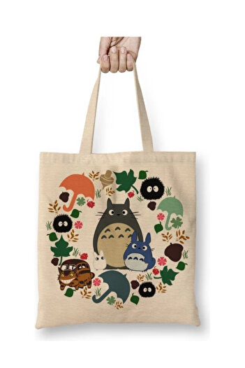 Toyaso Totoro White Cloth Bag Long Handle Shopping Bag Beach Bag