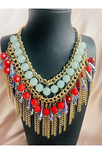 COCOSH TAKI Gold Color Authentic Multi Necklace with Multi-Colored Stones