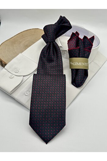 Gutiero Black Burgundy Dotted Classic Tie with Handkerchief
