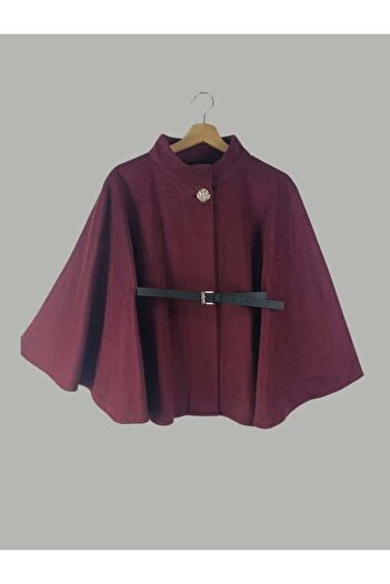 Nergis Neva Butik Kaşe Gold Buttoned Leather Belted Poncho