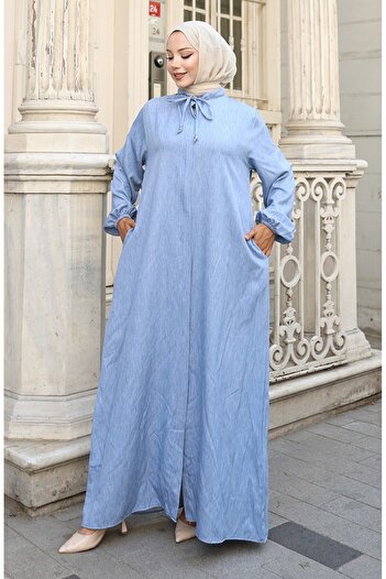 sefamerve Zippered Jeans with Elasticated Sleeves Ferace 0141A-01 Blue