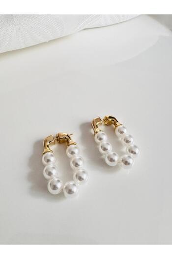 DEVİ fashion Premium Ring Pearl Earring 4 cm