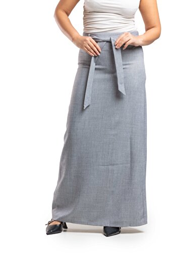 SUGA Long crepe skirt with belted waist