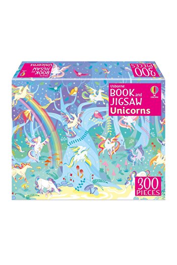 Usborne Publishing Set puzzle si carte - Book And Jigsaw Unicorns, Usborne