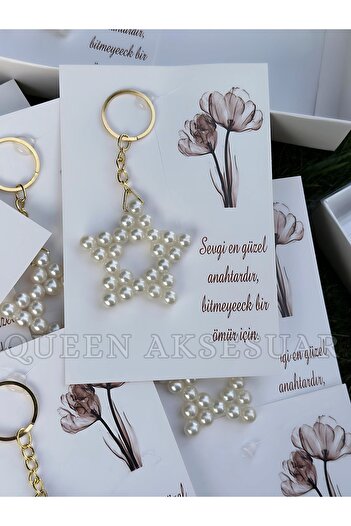 QUEEN AKSESUAR Pearl and Star Design Gift Card Holder Keychain Wedding Engagement Nikah Birthday Mevlüt Gift