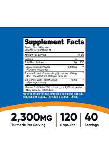Nutricost Turmeric Curcumin with BioPerine 2300mg, 120 Veggie Capsules