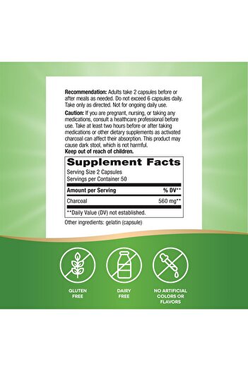Nature's Way Activated Charcoal, 560 mg per Serving, 100 Capsules