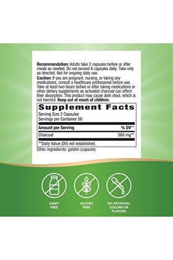 Nature's Way Activated Charcoal, 560 mg per Serving, 100 Capsules