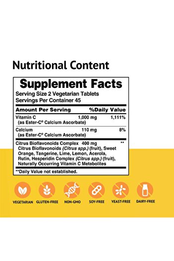 American Health Ester-C With Citrus Bioflavonoids - 24-Hour Immune Support, Gentle On Stomach, 500mg, 90 Tablets