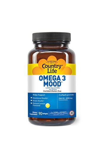 COUNTRY LIFE Omega 3 Mood - 2000mg Fish Oil with EPA & DHA for Brain, Heart & Mood Support - 90 Lemon Softgels