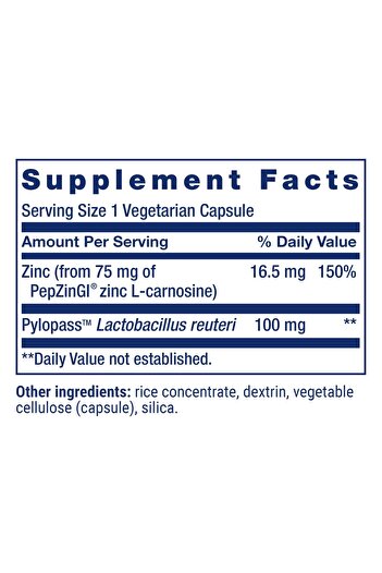 Life Extension Gastro-Ease™ Zinc L-Carnosine with Pylopass™ Probiotics, 60 Capsules