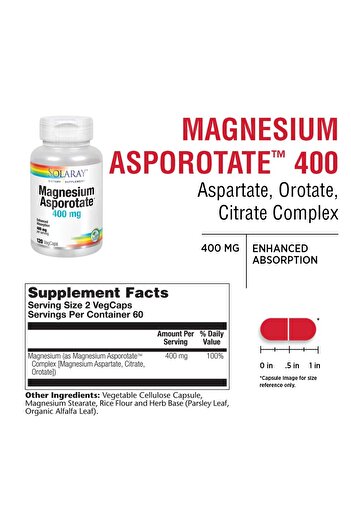 Solaray Magnesium Asporotate Supplement, 400 mg, 120 Count