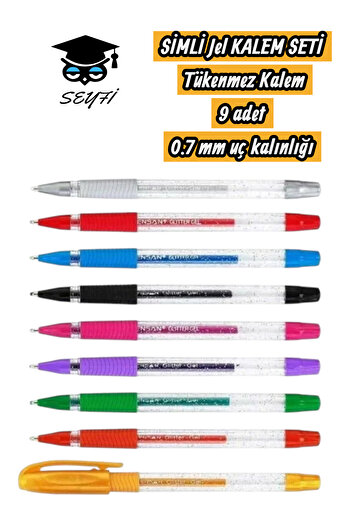SEYFİKİRTASİYE pensan simli kalem seti 9 renk türk malı