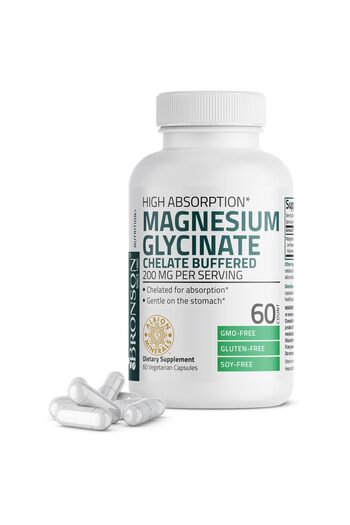 Bronson Magnesium Glycinate 200mg, High Absorption, Gentle on Stomach, 60 Capsules