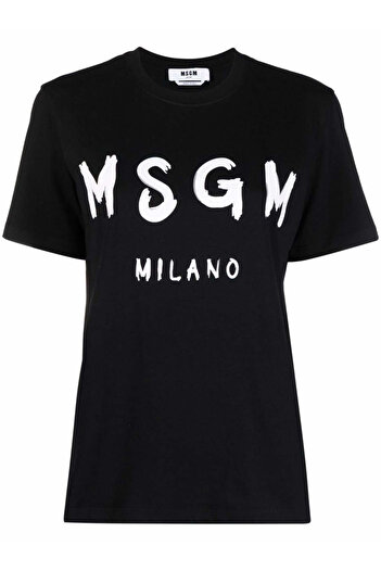 MSGM Black Cotton T-Shirt With Logo