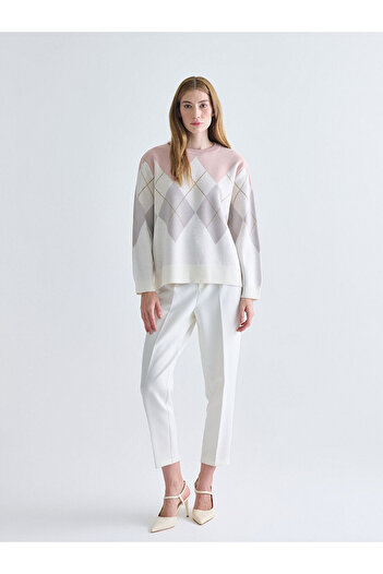 LC Waikiki Crew Neck Diamond Patterned Women's Knitwear Sweater
