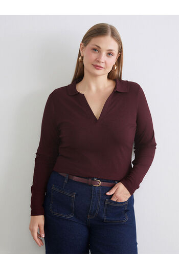 LC Waikiki Plum Plus Size Polo Neck Women's T-Shirt
