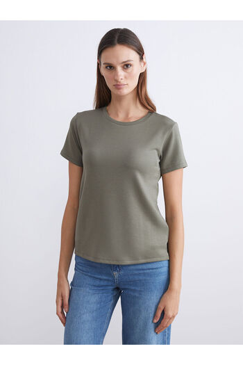 LC Waikiki Khaki Plus Size Crew Neck Women's T-Shirt