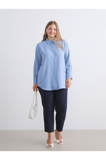 LC Waikiki Navy Blue Plus Size Elastic Waist Women's Trousers