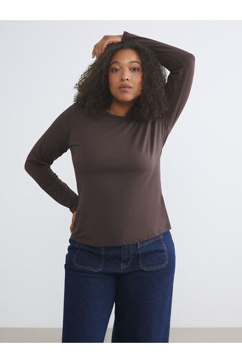 LC Waikiki Brown Plus Size Crew Neck Women's Bodysuit