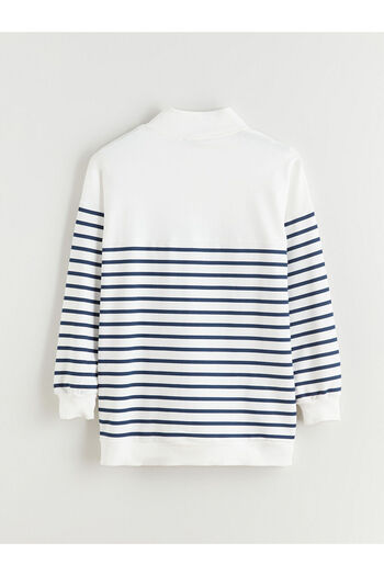 LC Waikiki Navy Blue Plus Size Striped Women's Sweatshirt Tunic