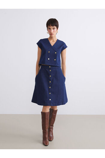 LC Waikiki Navy Blue Standard Fit Jean Skirt