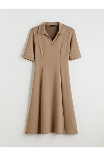 LC Waikiki Brown Polo Neck Waist Fitted Dress
