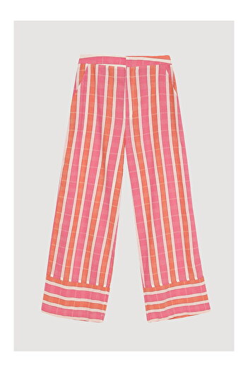 LC Waikiki Colorful Striped High Waist Trousers Pink
