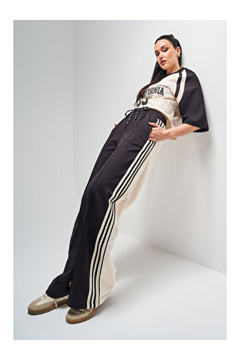 LC Waikiki Women's Multiple Color S5-Cream Black Knitted Fabric Tracksuit Oversize T-Shirt 2-Piece Combination