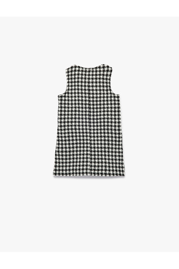 Koton Relaxed Fit Sleeveless Square Neck Buttoned Plaid Tweed Dress