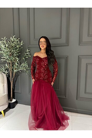 Generic Elegant feminine burgundy dress