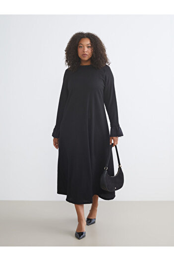 LC Waikiki Black Plus Size Ruffled High Neck Knit Dress