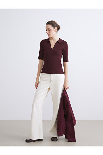 LC Waikiki Burgundy Polo Neck Women's Knitwear Sweater