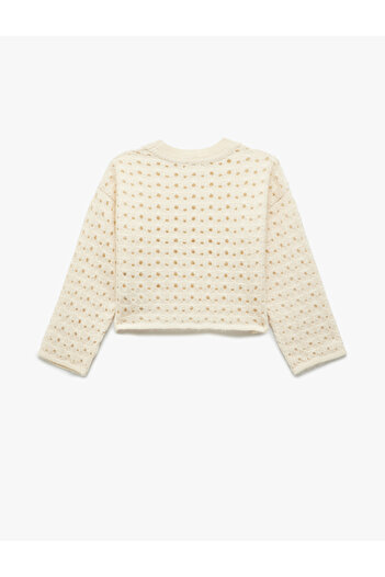 Koton Stand Collar Long Sleeve Openwork Knitwear Sweater