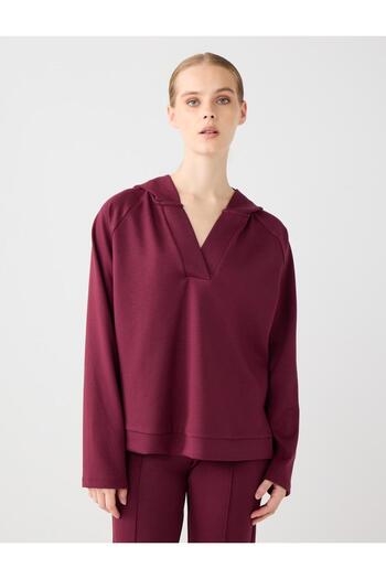 Jimmy Key Burgundy Long Sleeve Hooded Knitted Sweatshirt