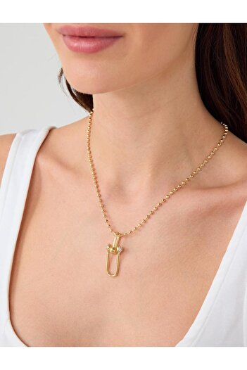 Jimmy Key Gold Color Ball Chain Lock Figured Necklace