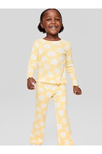 GAP Kız Bebek Sarı Fitilli Pull-On Grafik Baskılı Flare Tayt