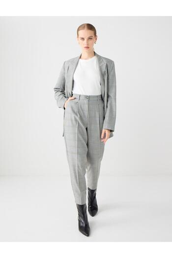 Jimmy Key Gray Regular Waist Straight Cut Patterned Woven Trousers