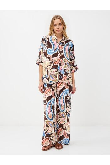 Jimmy Key Brown Relaxed Fit Three Quarter Sleeve Floral Pattern Shirt