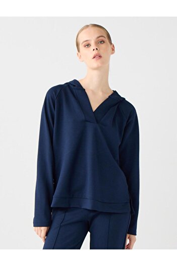 Jimmy Key Navy Blue Long Sleeve Hooded Knitted Sweatshirt