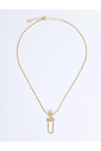 Jimmy Key Gold Color Ball Chain Lock Figured Necklace