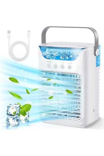 Generic Air Conditioner Mini Cooling Fan, Portable USB Desk Fan 3 Wind Speed & 700ml Water Tank, 7 LED Light