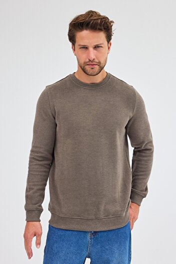 İmza Light Khaki Long Sleeve Crew Neck Plain Cotton Comfort Fit Sweatshirt 1013255150