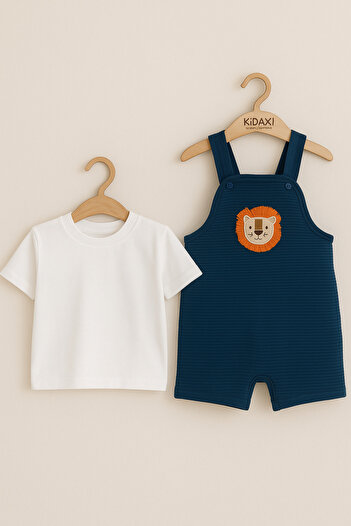 Kidaxi Kd53884 Embroidered Boys' Salopet Set 3-6 / 6-9 / 9-12 / 18-24 Months