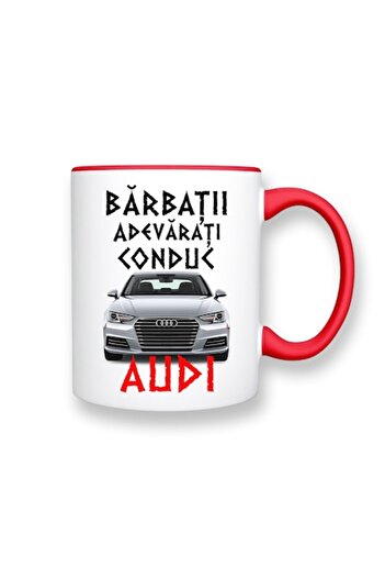 OEM Personalized Mug for Car Enthusiasts with Message: 'Real Men Drive Audi', Betaprint, White with Red